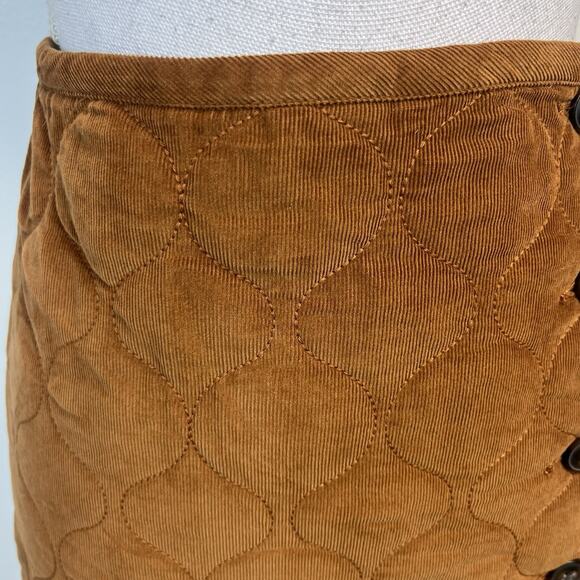 Madewell Brown Quilted Corduroy Button Wrap Skirt Size 14 Boho Short Pockets - Picture 3 of 11
